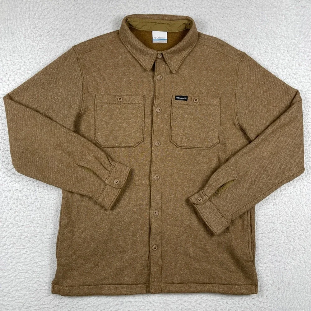 Columbia Shirt Jacket Mens Medium Brown Fleece Lined Rugged‎ Outdoor Shacket